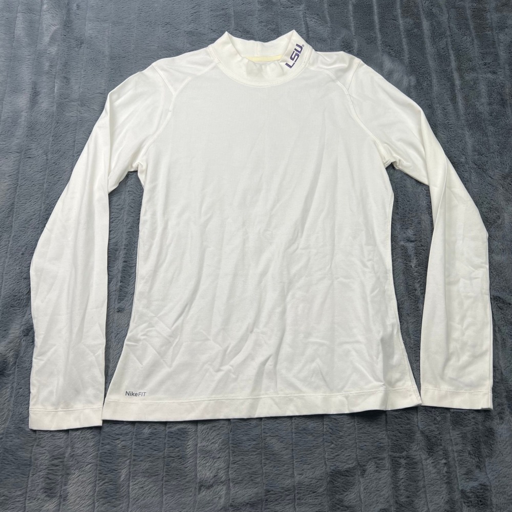 Nike Team LSU Tigers Mock Neck Long Sleeve Base Layer White Mens Medium 12419